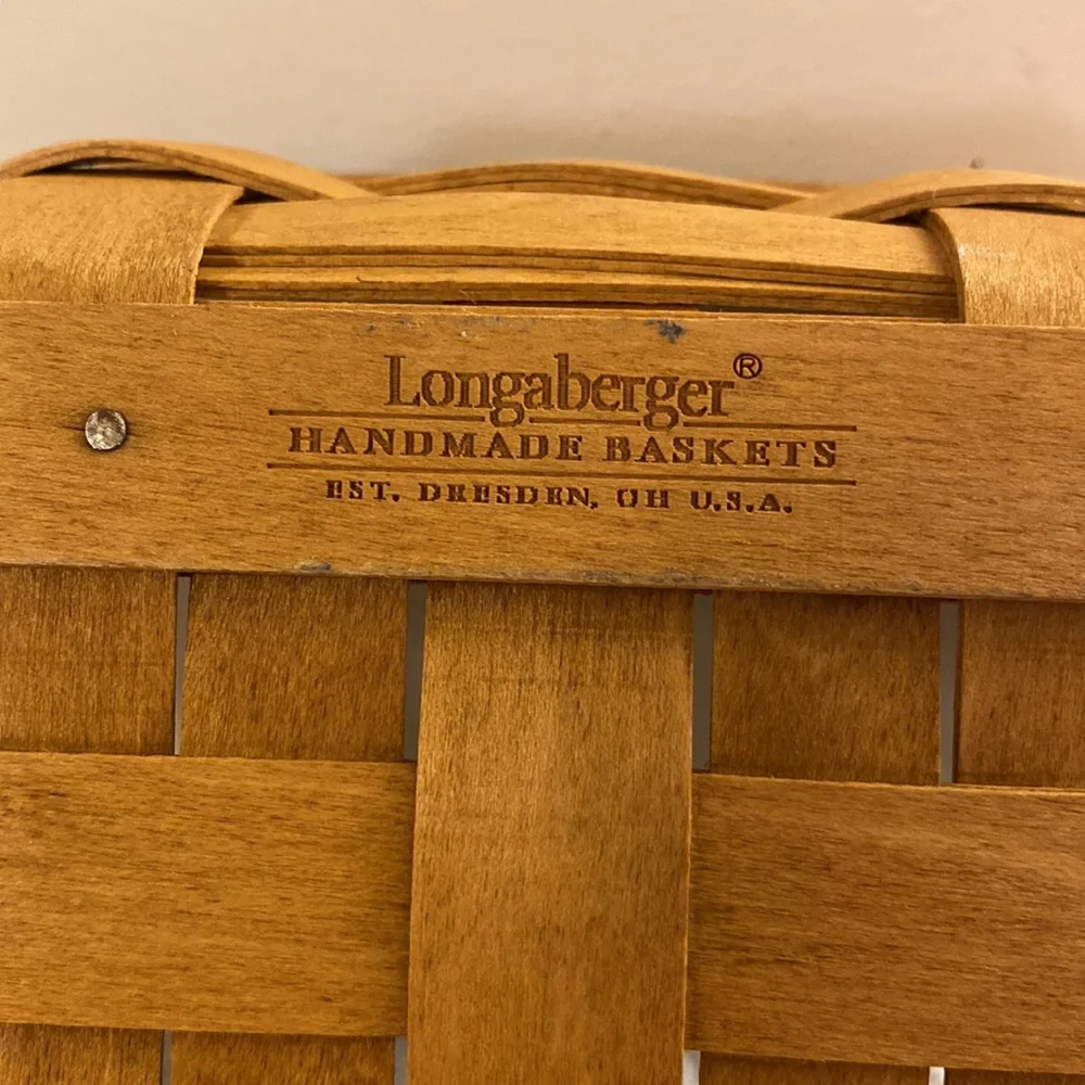 Vintage 2004 Longaberger Biscuit Basket Blue Fabric Liner & Plastic Protector